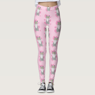 Totally Cute Grey Cat Love Cartoon Leggings