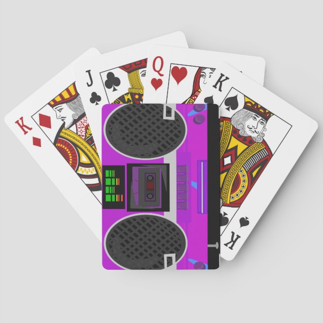 Totally Eighties Purple Boombox Illustration Playing Cards (Back)