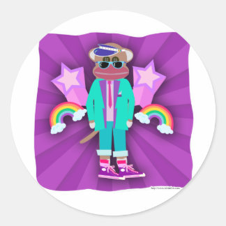 Totally Eighties Sock Monkey Classic Round Sticker