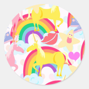 Totally Eighties Unicorn Rainbow Explosion Classic Round Sticker