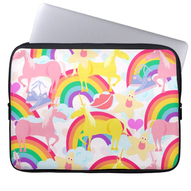 Totally Eighties Unicorn Rainbow Explosion Laptop Sleeve (Front)