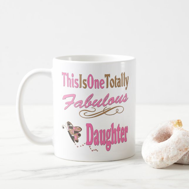 Totally Fabulous Daughter Pink Butterfly Coffee Mug (With Donut)