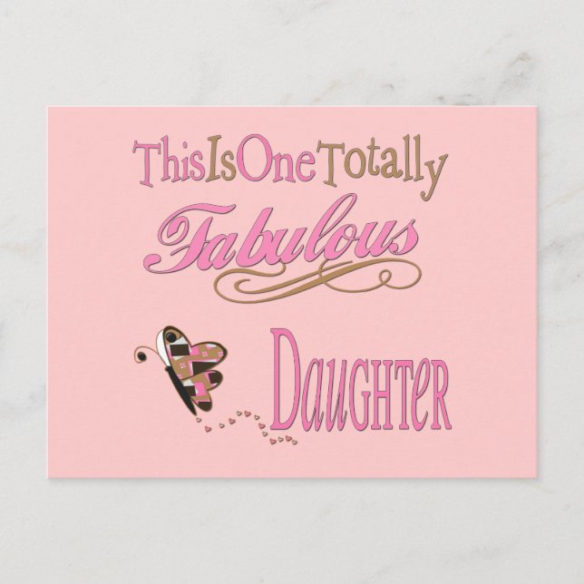Totally Fabulous Daughter with Pink Butterfly Postcard (Front)
