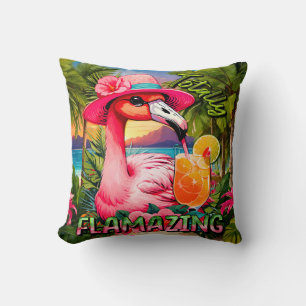 Totally Flamazing Pink Flamingo Beach Drink Cushion