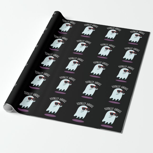 Totally Ghoul Funny Ghost Pun Dark BG Wrapping Paper (Unrolled)