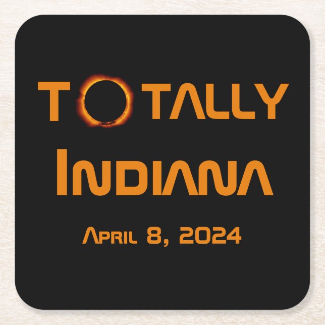 Totally Indiana 2024 Solar Eclipse Square Paper Coaster (Front)