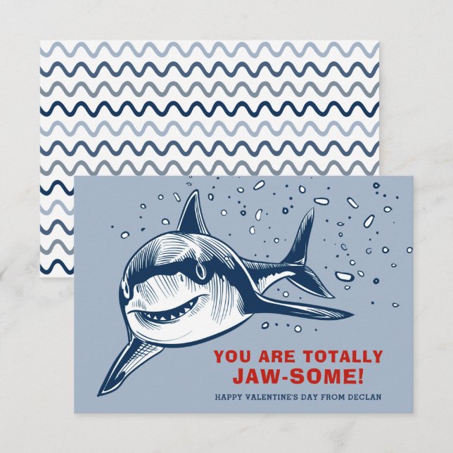 Totally Jaw-some Shark Kids Valentine Card (Front/Back)