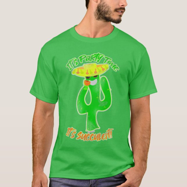Totally Neon Succulent Party Time Cactus Cartoon T-Shirt (Front)