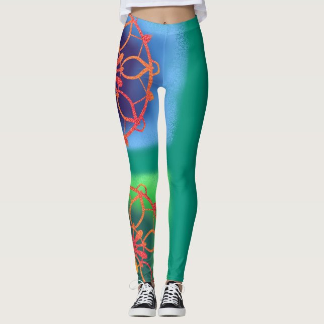 Totally Ocean Zen Emerald Green Mandala Leggings (Front)