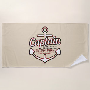 Totally Personalised Captain Anchor Nautical Beach Towel