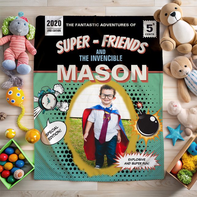 Totally Personalised Retro Comic Superhero Fleece Blanket (The perfect blanked for you little super hero!)