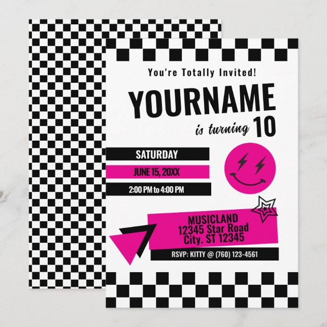 Totally Retro Birthday Invitation (Pink) (Front/Back)