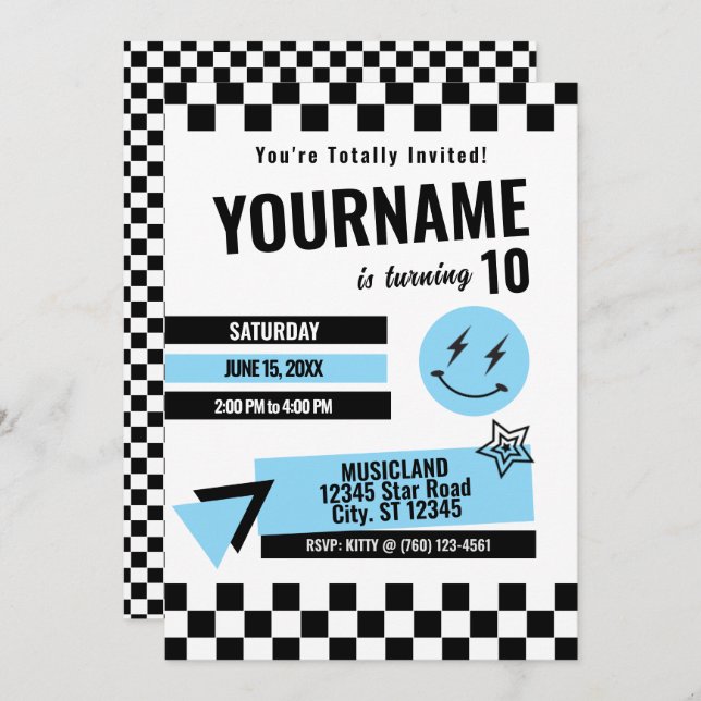 Totally Retro Birthday Invitation (Turq) (Front/Back)