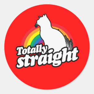 TOTALLY STRAIGHT CAT - WHITE - (2).png Classic Round Sticker