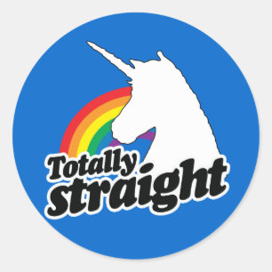 TOTALLY STRAIGHT UNICORN - WHITE -.png Classic Round Sticker