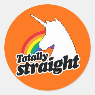 TOTALLY STRAIGHT UNICORN - WHITE -.png Classic Round Sticker