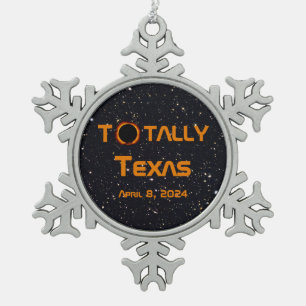 Totally Texas 2024 Solar Eclipse Snowflake Pewter Christmas Ornament