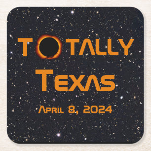 Totally Texas 2024 Solar Eclipse Square Paper Coaster
