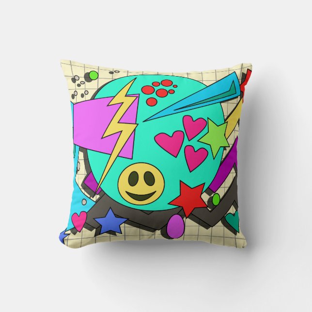Totally Toon Nineties Flashback Cartoon Pattern Cushion (Front)