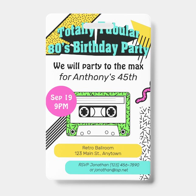 Totally Tubular 80's Birthday Party ID Badge (Front)