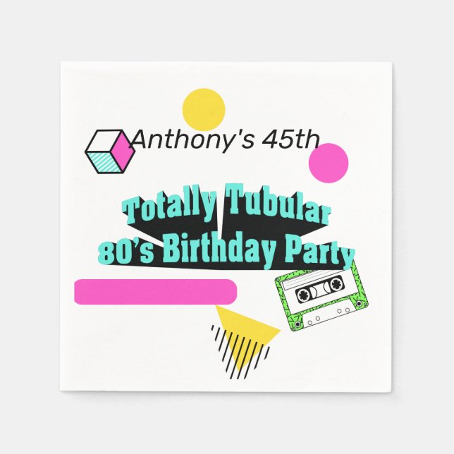 Totally Tubular 80's Birthday Party Napkin (Front)
