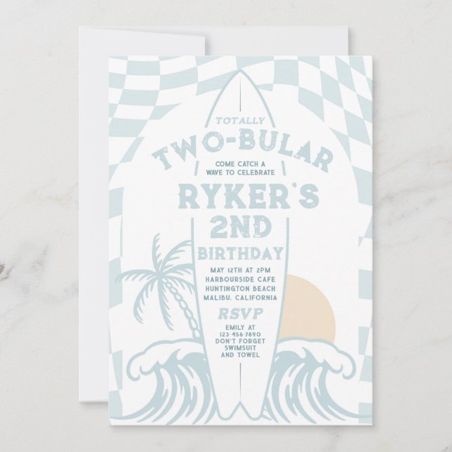 Totally Two-Bular Surf Surfboard 2nd Birthday  Invitation (Front)
