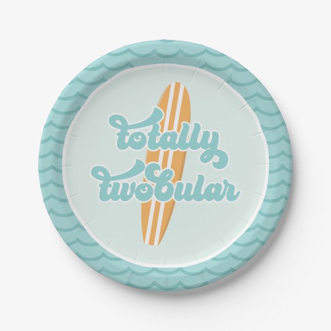 Totally Twobular Surf Beach 2nd Birthday Paper Plate (Front)