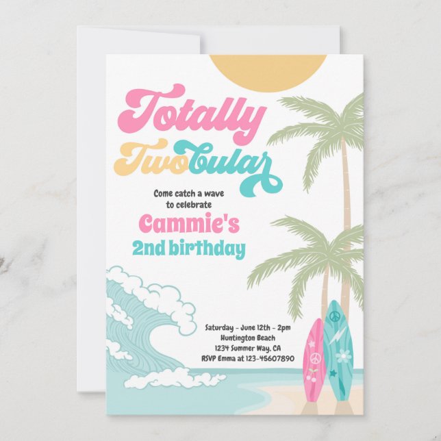 Totally Twobular Surfboard Beach 2nd Birthday Invitation (Front)