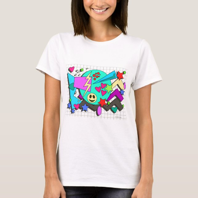 Totally Wild Cartoon 90s Flashback Comic Pattern T-Shirt (Front)