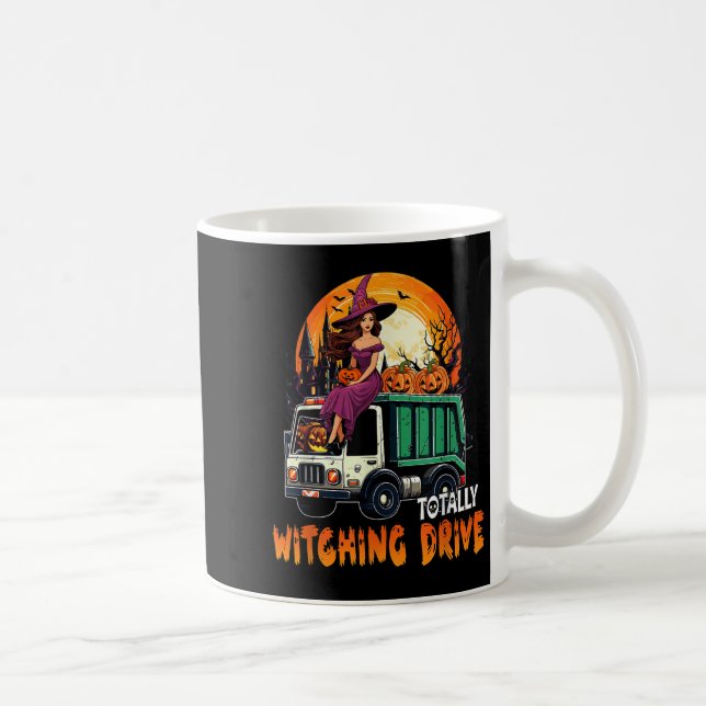 Totally Witching Drive Cute Witch On Garbage Truck Coffee Mug (Right)