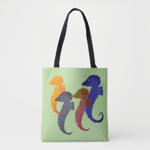Tote Bag (ao) - Seahorses on Green Background
