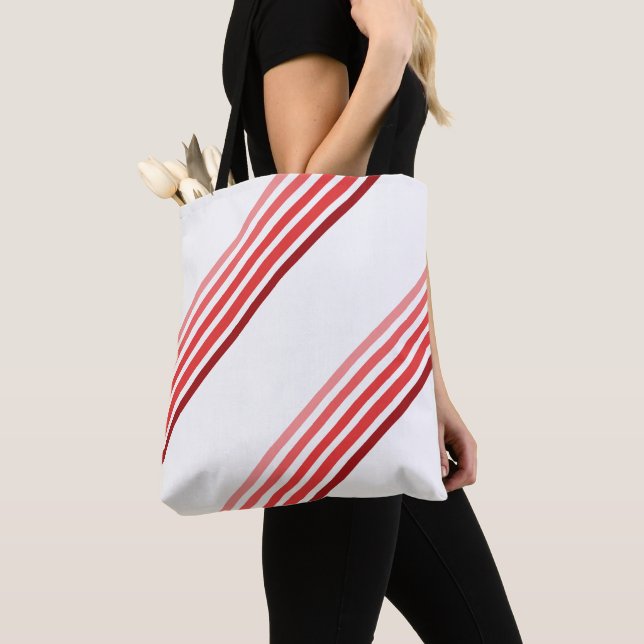 Tote Bag (ao) - Shades of Red Diagonal Stripes (Close Up)