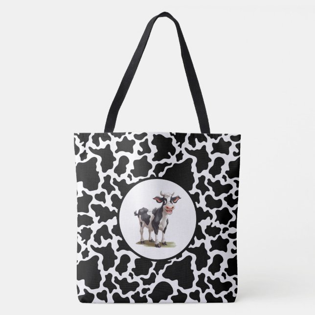 Tote Bag Black & White Cow Spotted Print (Front)