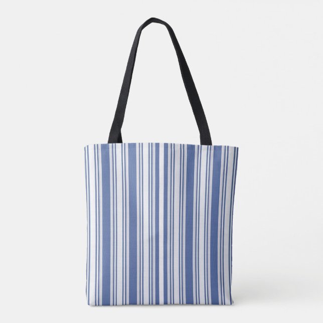 Tote Bag, Blue & White Stripe Vertical  Bag (Back)