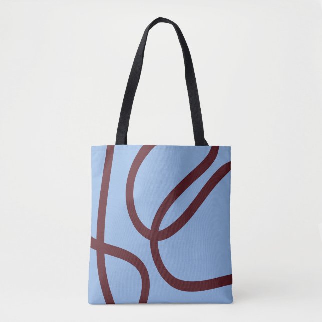 Tote Bag – Burgundy Lines on Blue (Front)