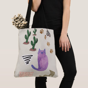 Tote Bag Cat Fish Cactus Paws Meow