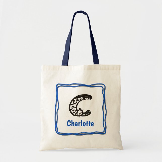 Tote Bag - Cat Letter C with Name in Frame (Front)
