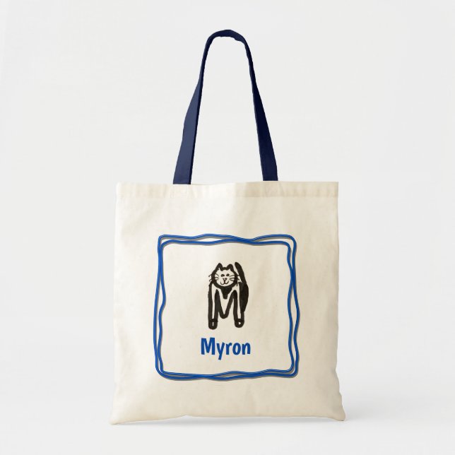 Tote Bag - Cat Letter M with Name in Frame (Front)