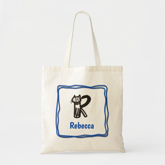 Tote Bag - Cat Letter R with Name in Frame (Front)