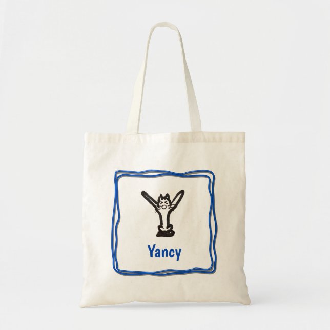 Tote Bag - Cat Letter Y with Name in Frame (Front)