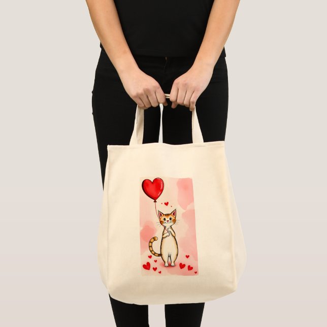 Tote Bag Cat Love Red Hearts  (Front (Product))