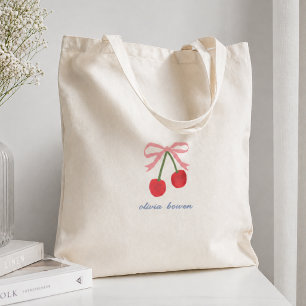 Tote Bag Cherry Coquette Bow Cute Illustration