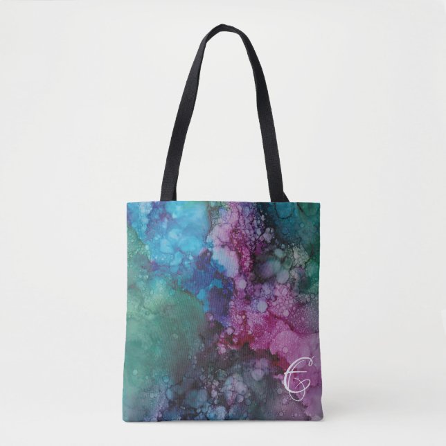 Tote Bag, "Colorburst Inkblots/Pinks Blues Greens" Bag (Front)