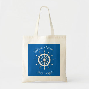 Tote Bag - Curved Text around Ship Anchor on Blue