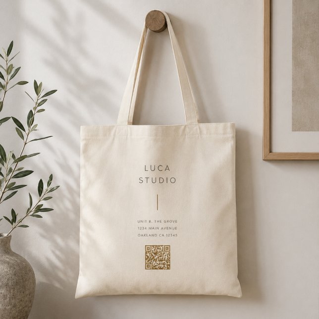 Tote Bag | Custom QR Code Business Logo Carryall (Custom QR code tote bag with logo, address details, and website access for small brands.)