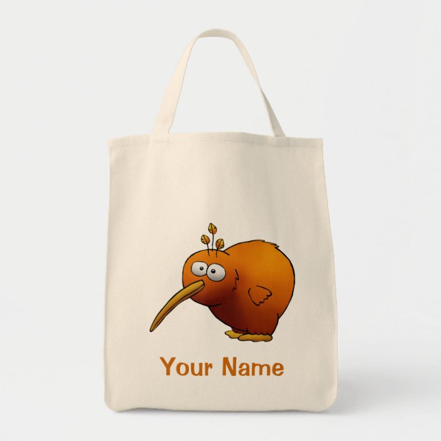 Tote Bag, Cute Kiwi Bird Cartoon, Use Your Name! (Front)