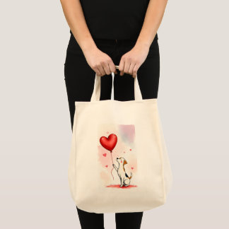 Tote Bag Dog Pink Hearts 