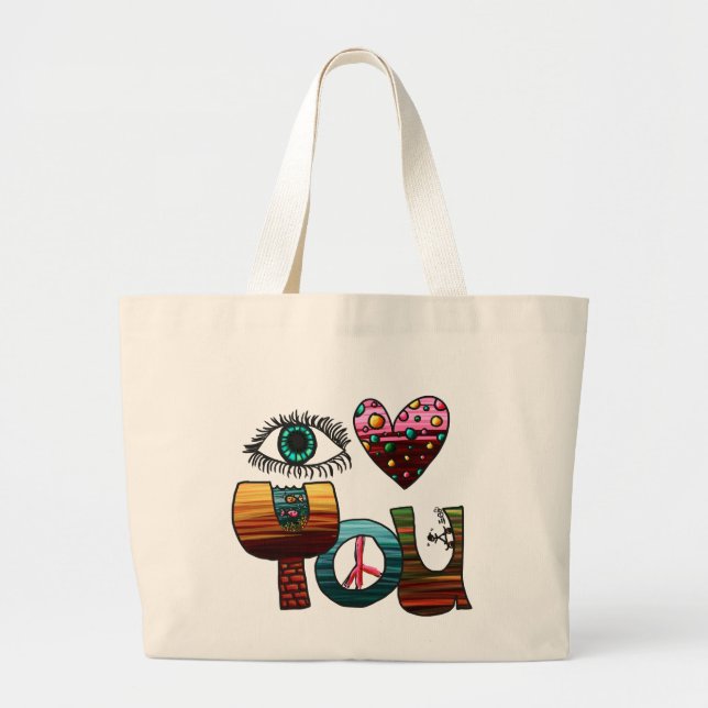 Tote Bag, Eye Heart You Doodle Design (Front)