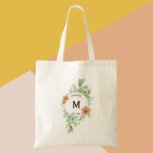 Tote bag, Floral Peach personalized birthday gift 