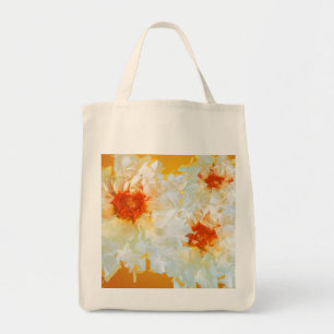 Tote Bag Flowers White Orange Cubist